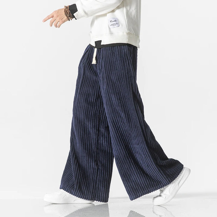 Pantalon Japonais Large en Velours Bleu