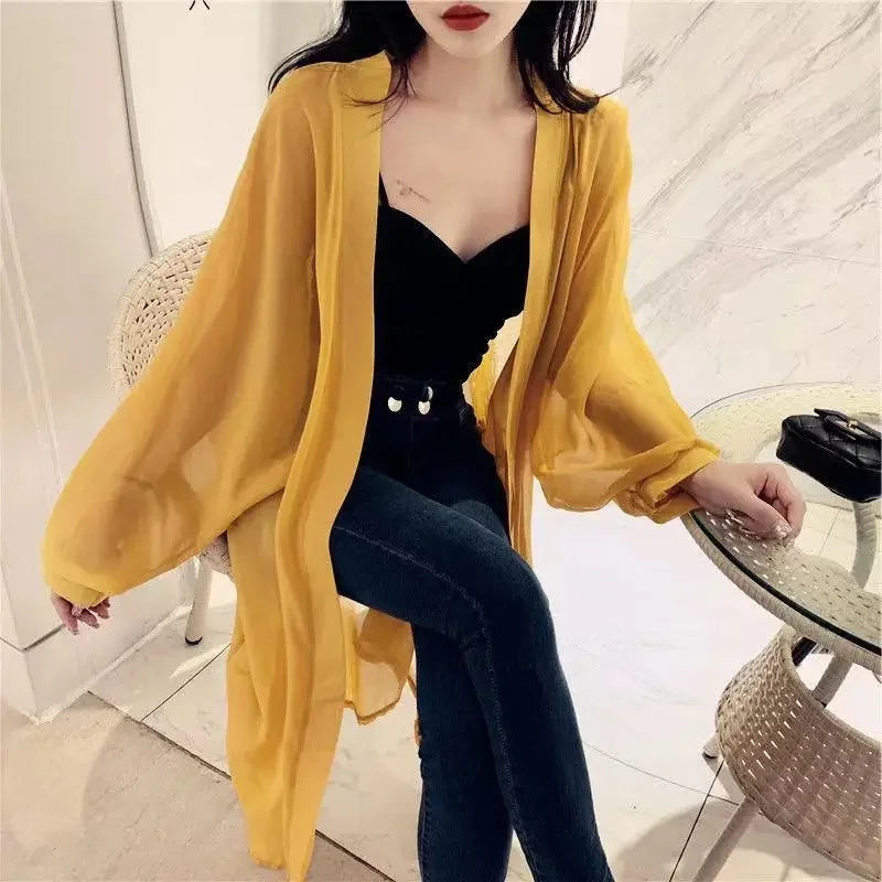 Veste Kimono Femme en Mousseline jaune