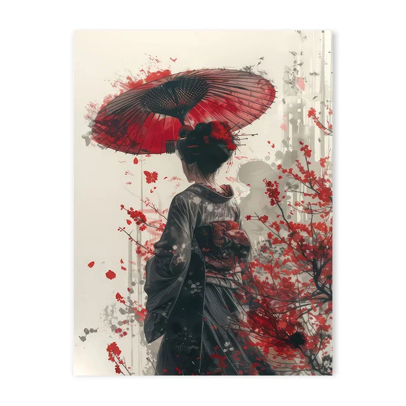 Affiche Japonaise Femme avec Ombrelle en Main