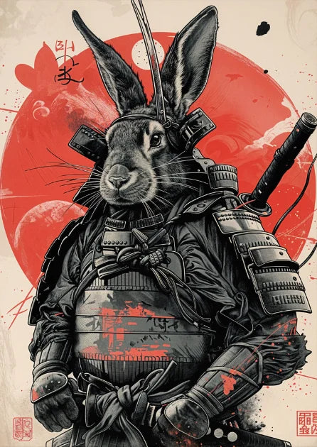 Affiche Japonaise Rétro Lapin Samouraï