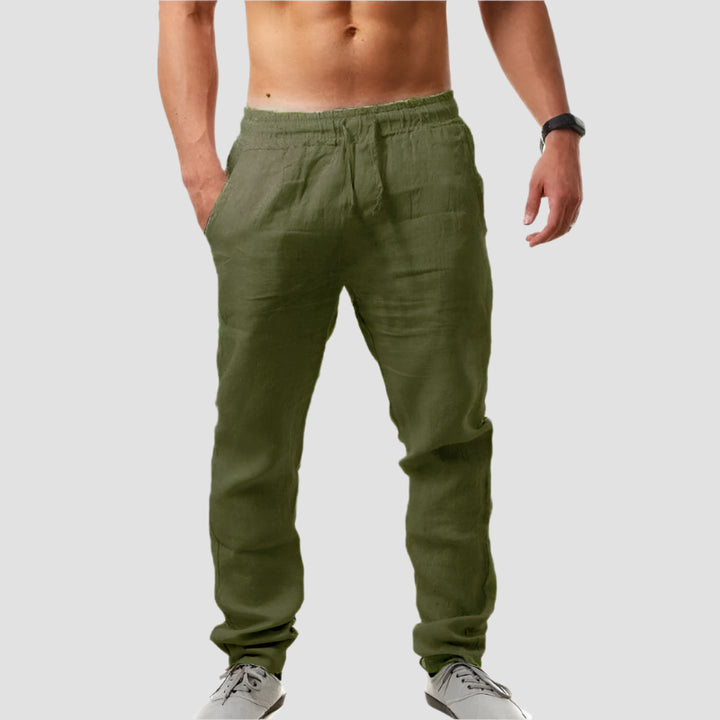Pantalon Japonais à Taille Elastique en Lin Vert