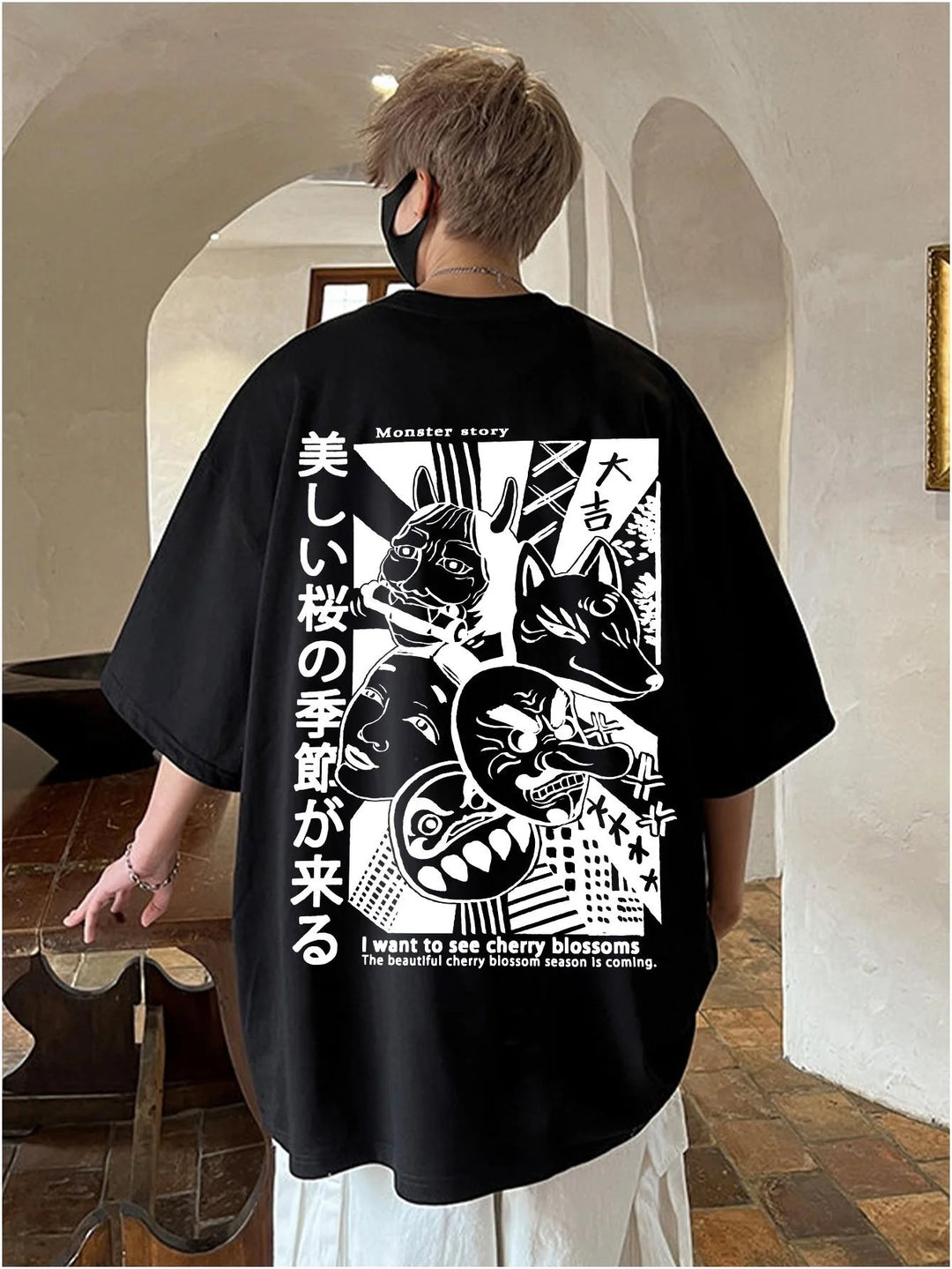 T-shirt Oversize à Illustration Japonaise Inspiré