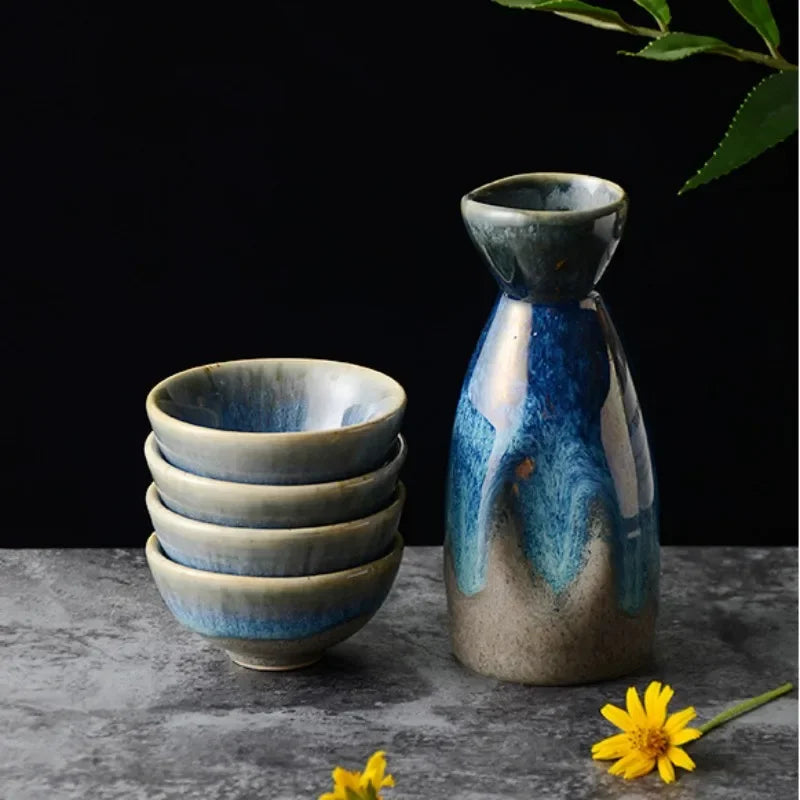 Japanese blue ceramic tea set