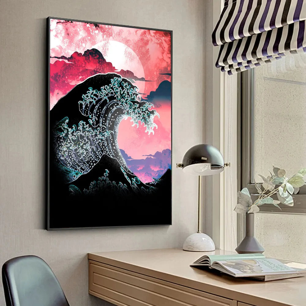 Tableau Japonais Couché du Soleil et Vague
