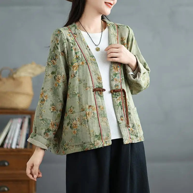 Veste Kimono Femme Rétro vert
