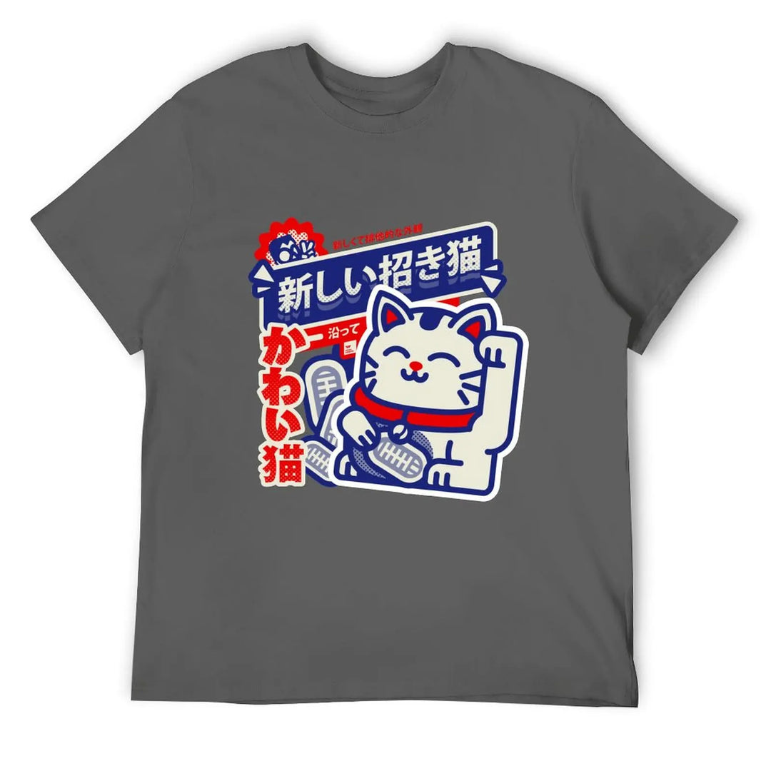 T-shirt Japonais Maneki Neko Stylé Gris