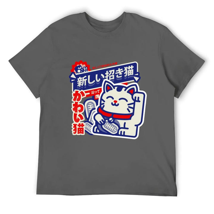 T-shirt Japonais Maneki Neko Stylé Gris
