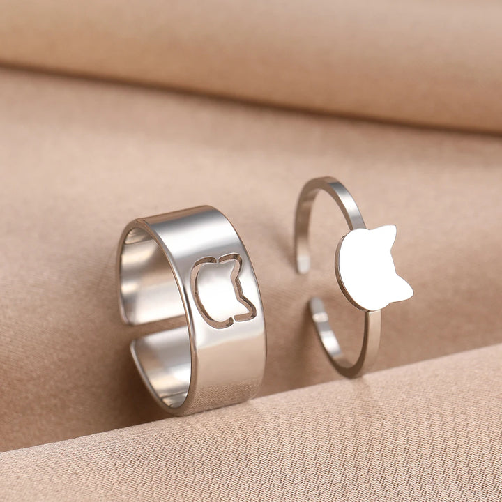 Edelstahlring-Set mit japanischem Katzenmotiv