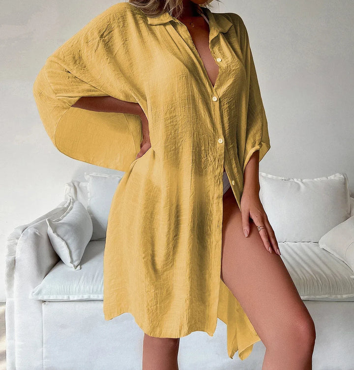 Kimono de Plage Uni Jaune