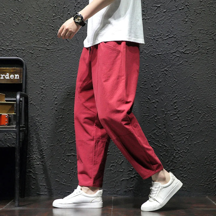 Pantalon Japonais Estival en Coton Rouge