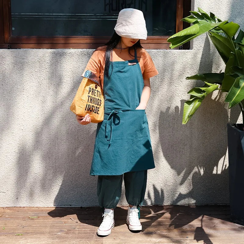 Tablier Japonais en Toile de Coton Bleu Clair