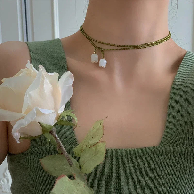 Collier perle de cristal muguet japonais