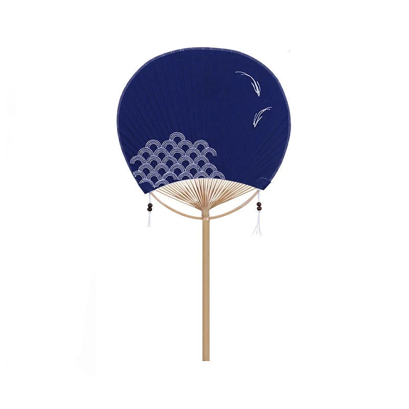 Éventail rond bleu japonais