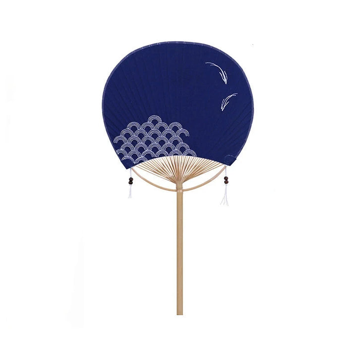 Éventail rond bleu japonais