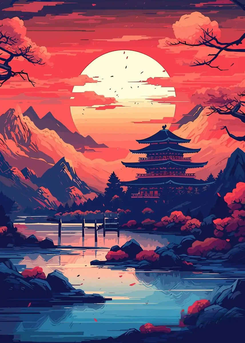 Affiche Japonaise Couché du Soleil