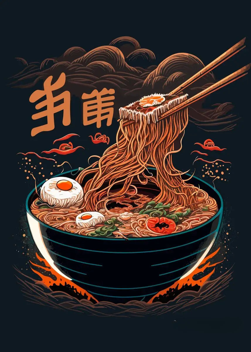 Affiche Japonaise Motif Grand Bol et Nouilles