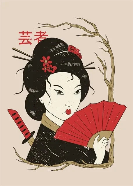 Affiche Japonaise Geisha avec Éventail en Main