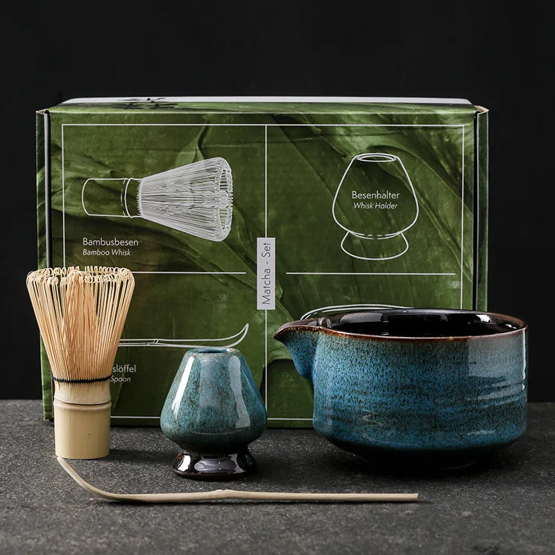 Set Matcha 5 En 1 Bol Céramique Fouet Bambou Tamis Cérémonie Japonaise Kit Cérémonie Matcha 5 En 1 - Bol, Fouet Bambou, Tamis - Vert Clair Ensemble Cérémonie Thé Matcha
