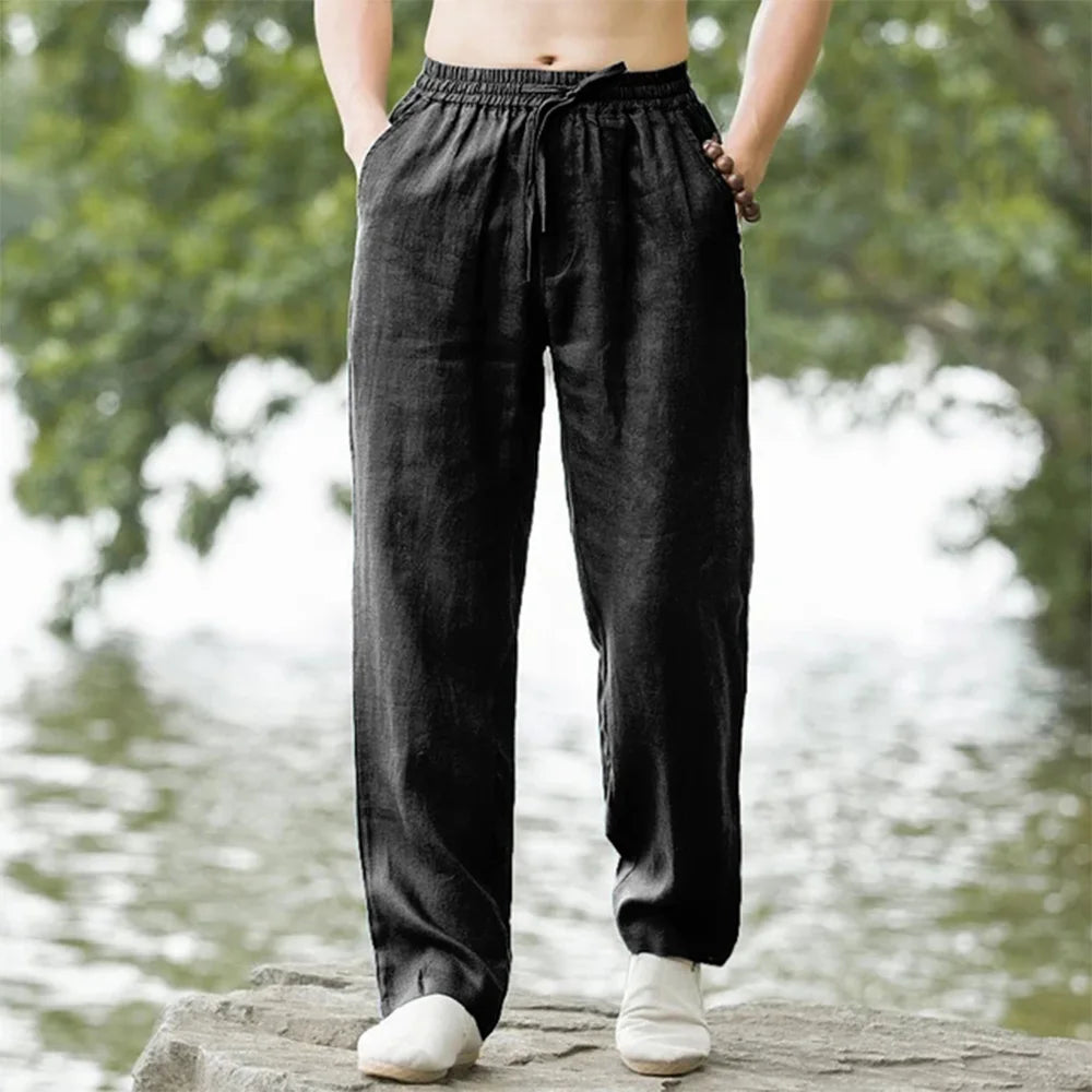 Pantalon Japonais d’Eté Léger en Lin Noir