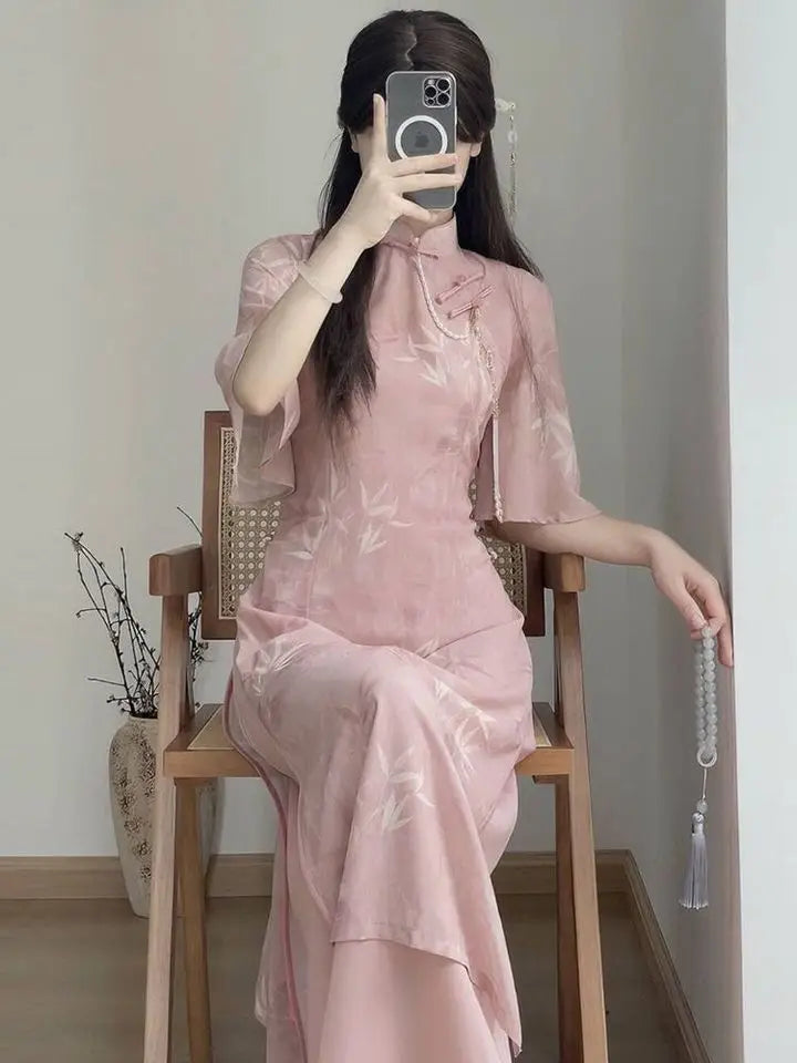Robe Japonaise de Soirée Élégante Rose