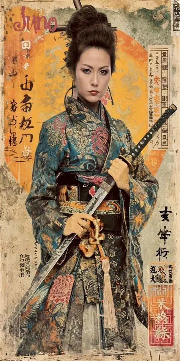 Affiche Japonaise Vintage Guerrier Samourai avec Sabre