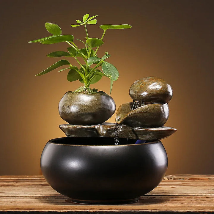 Fontaine Japonaise en Céramique Avec Plante