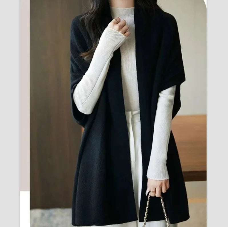 veste kimono femme en laine noir