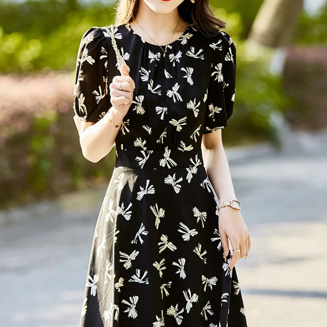 Robe Japonaise Motif Noeuds Noire