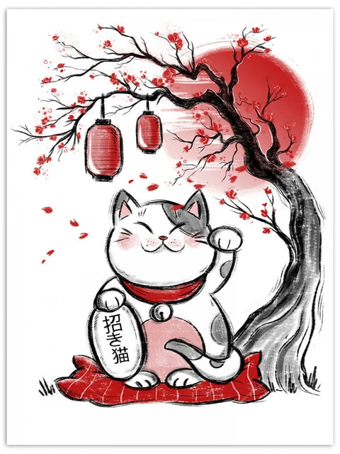 Affiche Japonaise Chat Maneki Neko