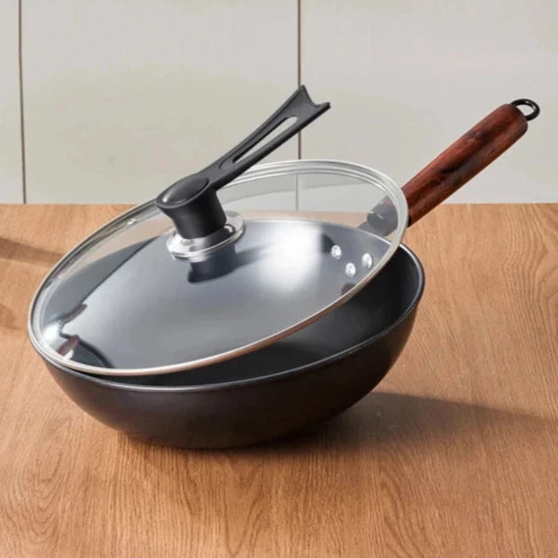 Poele wok avec couvercle noir