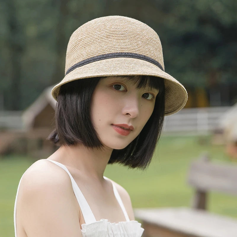 Chapeau Femme Japonais De Paille ligne noir