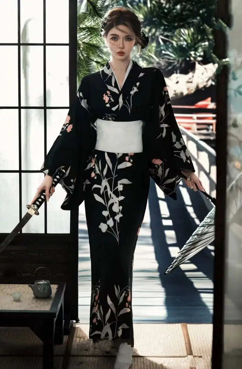 Kimono Japonais Femme Noir Vintage