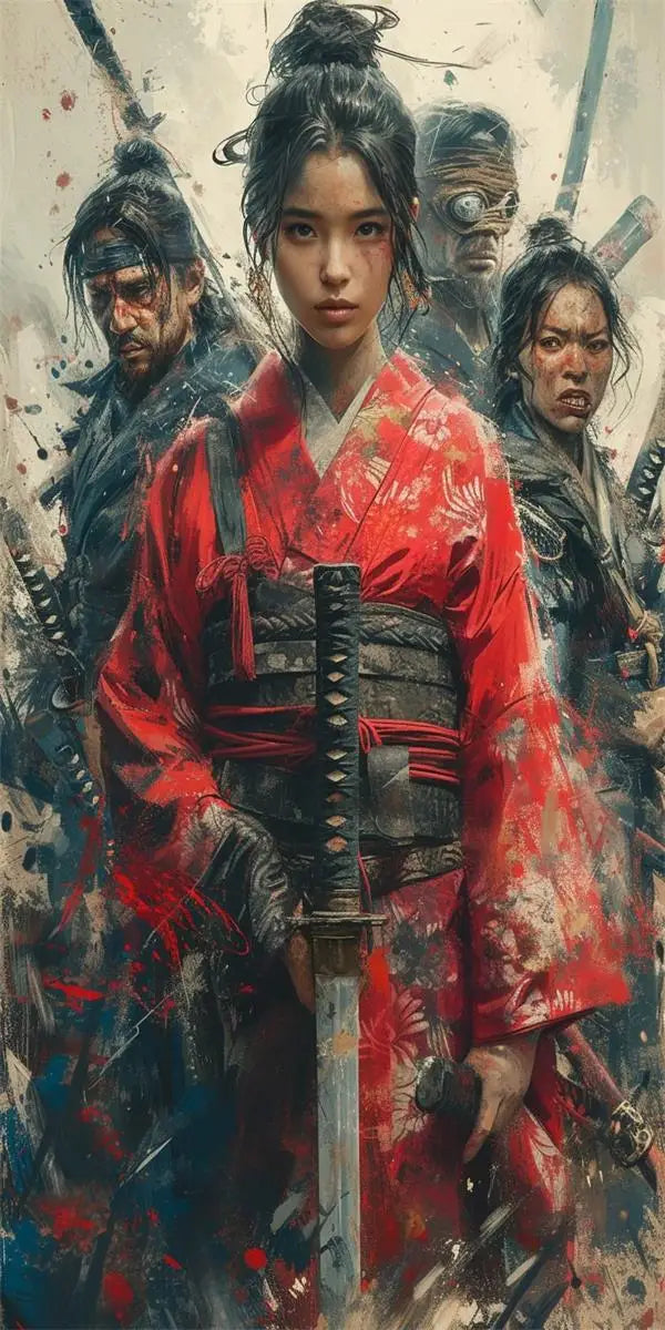 Affiche Japonaise Vintage Guerrière Samourai