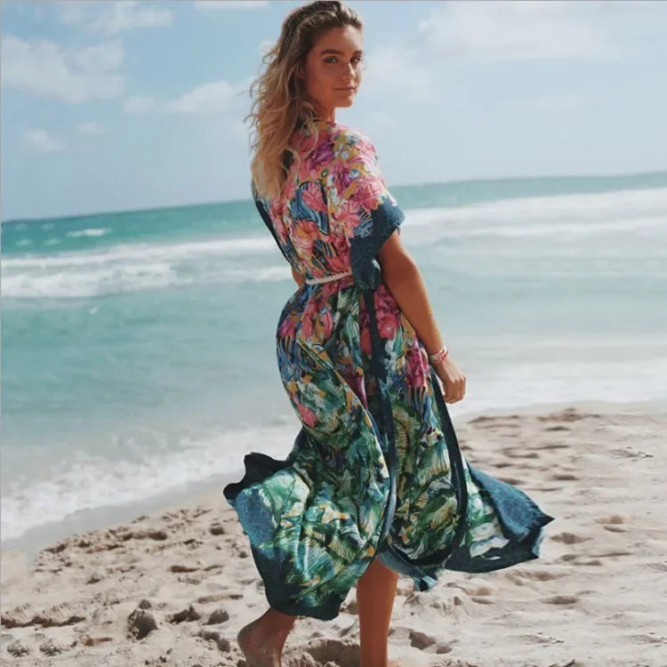 Kimono de Plage à Motif Floral Légers