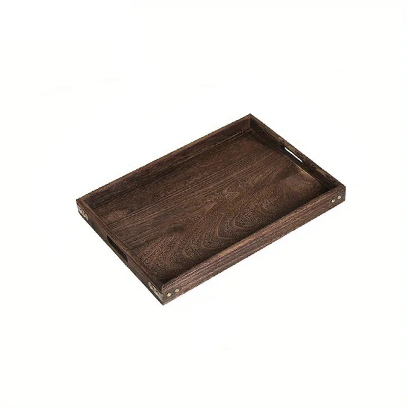 Rectangular wooden tea service tray