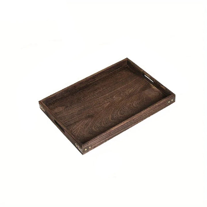Rectangular wooden tea service tray
