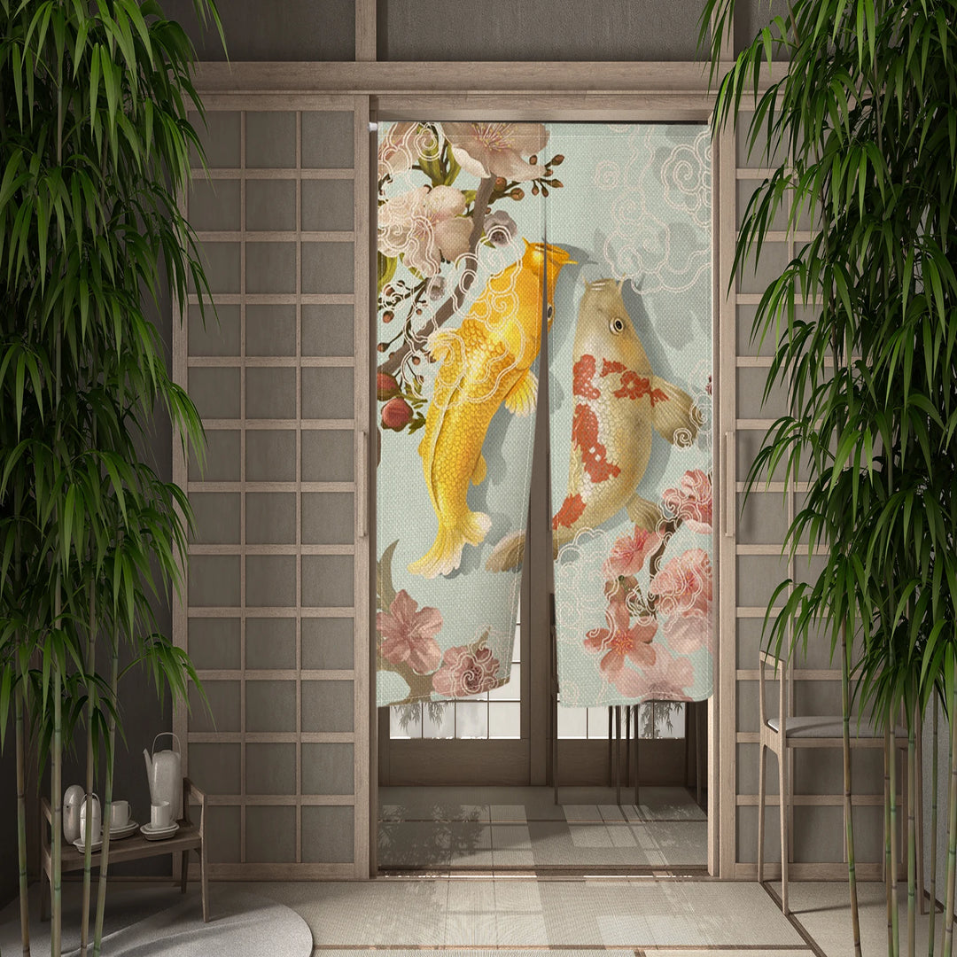 Rideau Japonais Koi fleurs