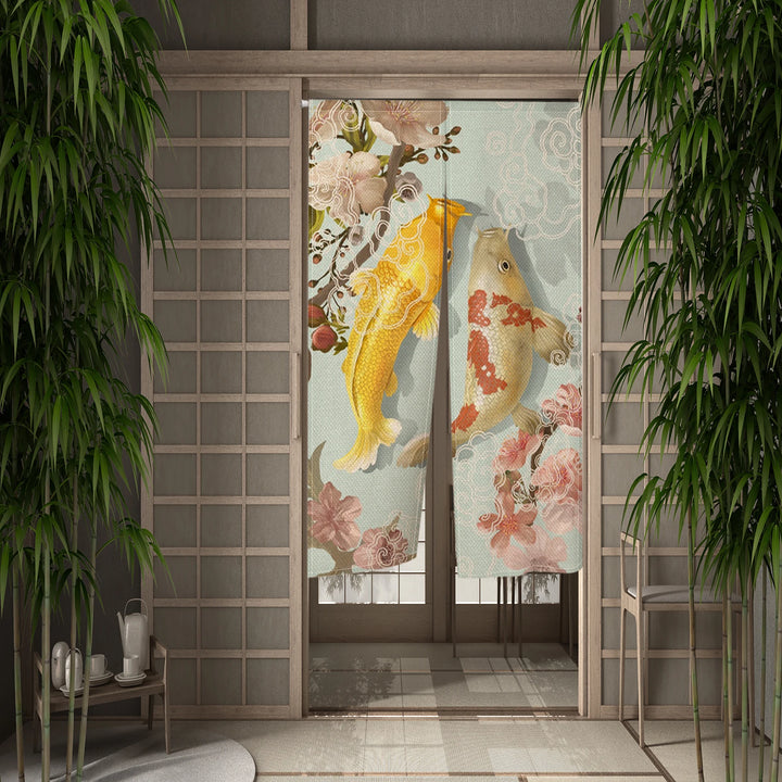 Rideau Japonais Koi fleurs