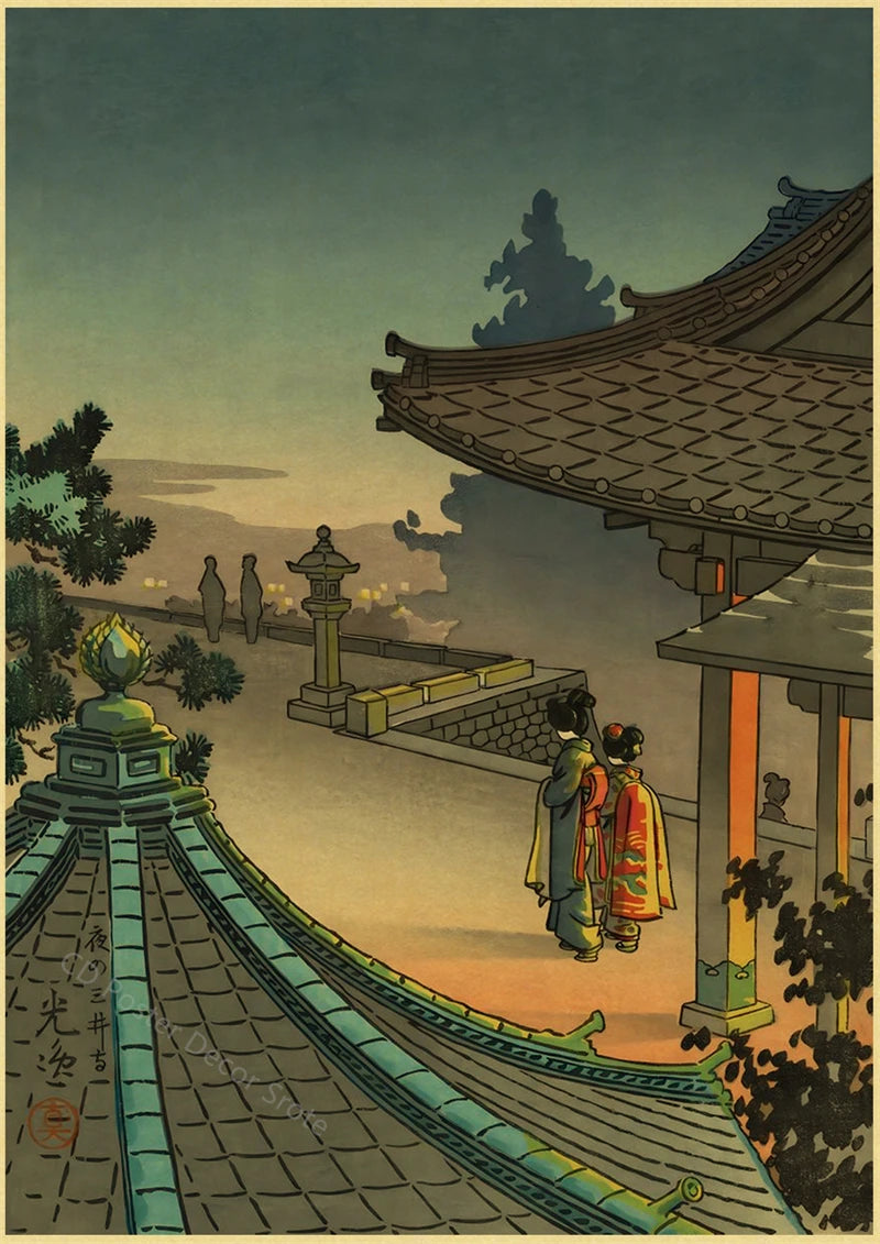 Affiche Japonaise Toiture des Maisons Traditionnelles