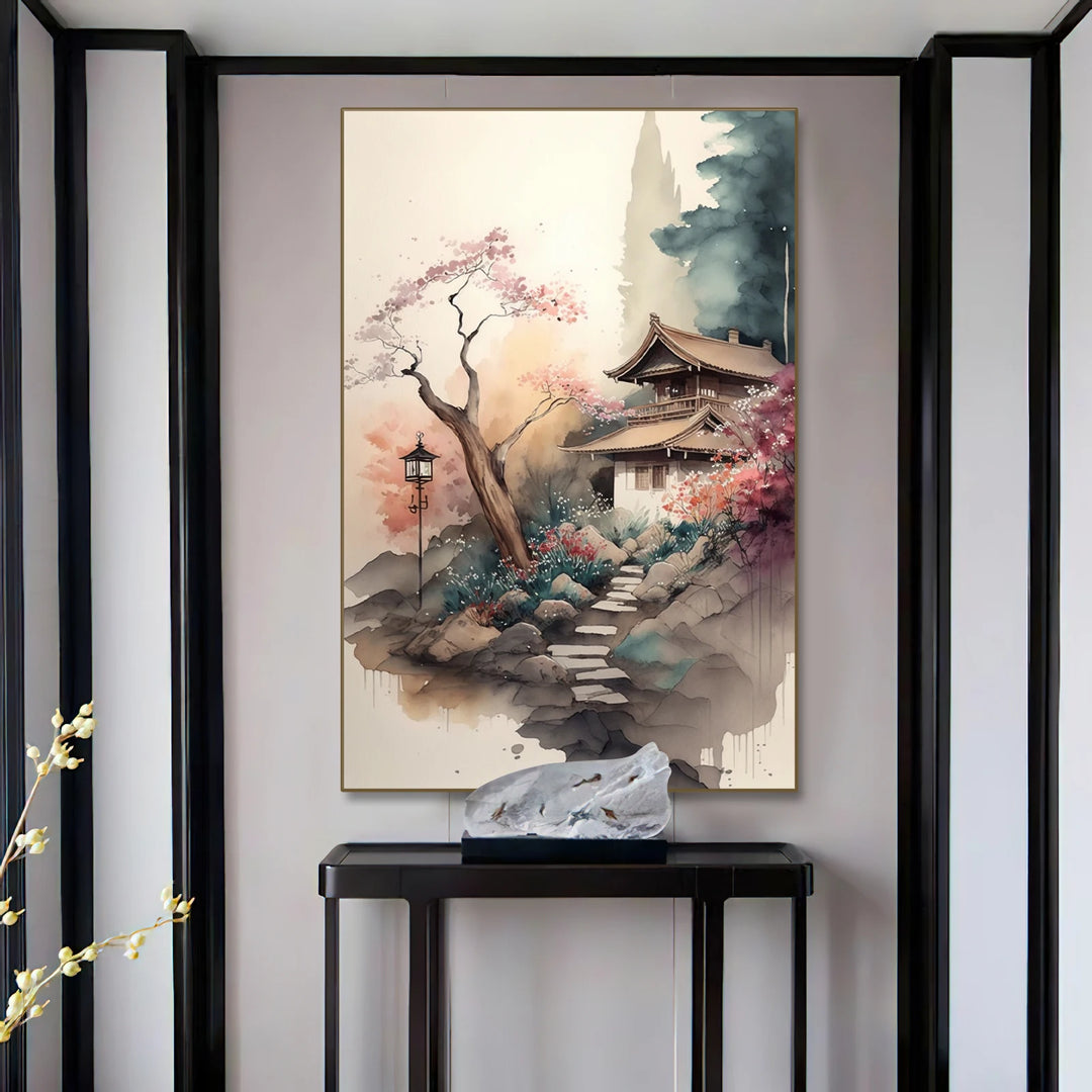 Tableau Paysage Japonais Roches et Cerisiers