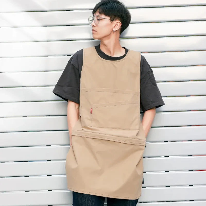 Tablier Japonais Gilet Long Homme Beige