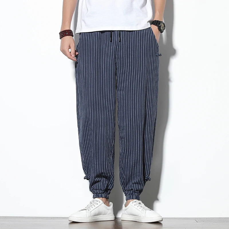 Pantalon Japonais en Lin Bleu Foncé