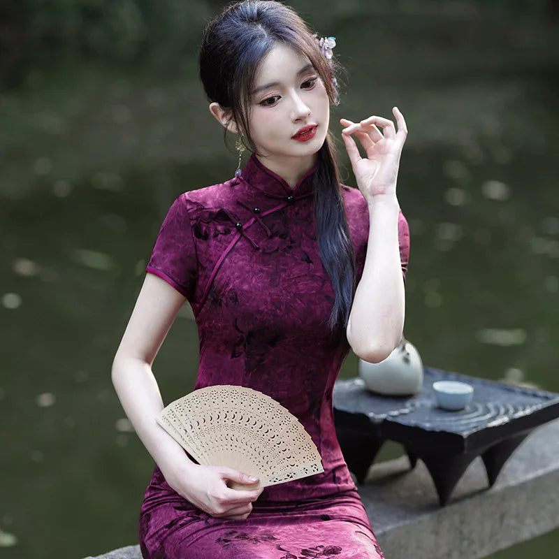 Robe Japonaise En Velours Violet
