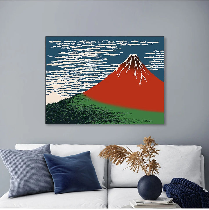 Tableau Japonais Mont Fuji Rouge