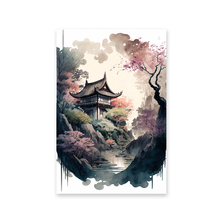 Tableau Paysage Japon Lac et Cerisiers