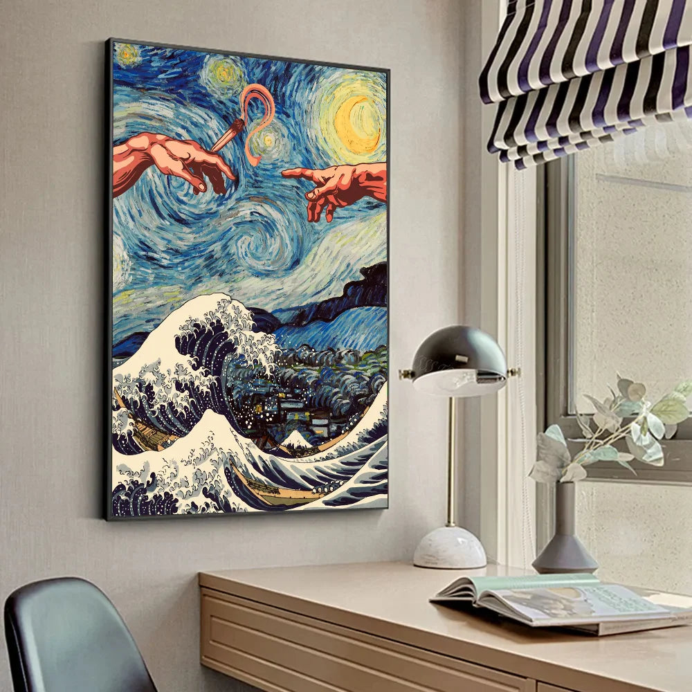 Tableau Japonais Bras Humains et Vague