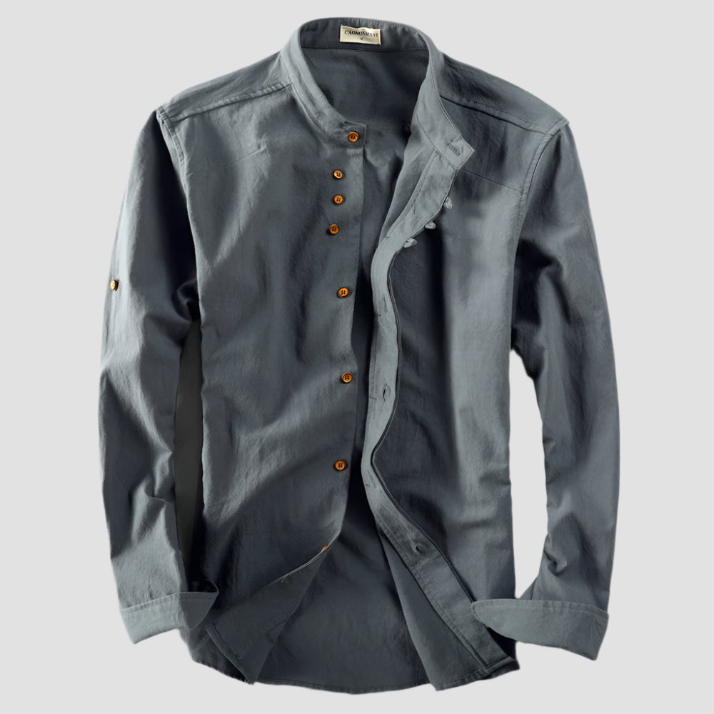 Chemise Japonaise à Col Montant Gris