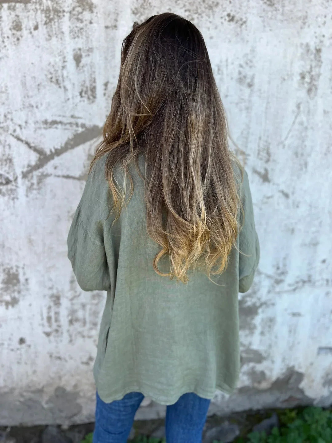 Veste Kimono Femme en Coton vert dos