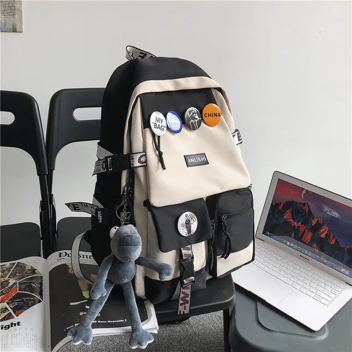 Sac à Dos Style Japonais blanc et noir grenouille