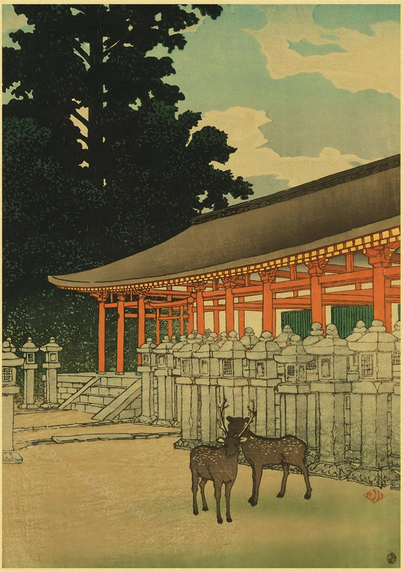 Affiche Japonaise Paysage Temple sur Colline